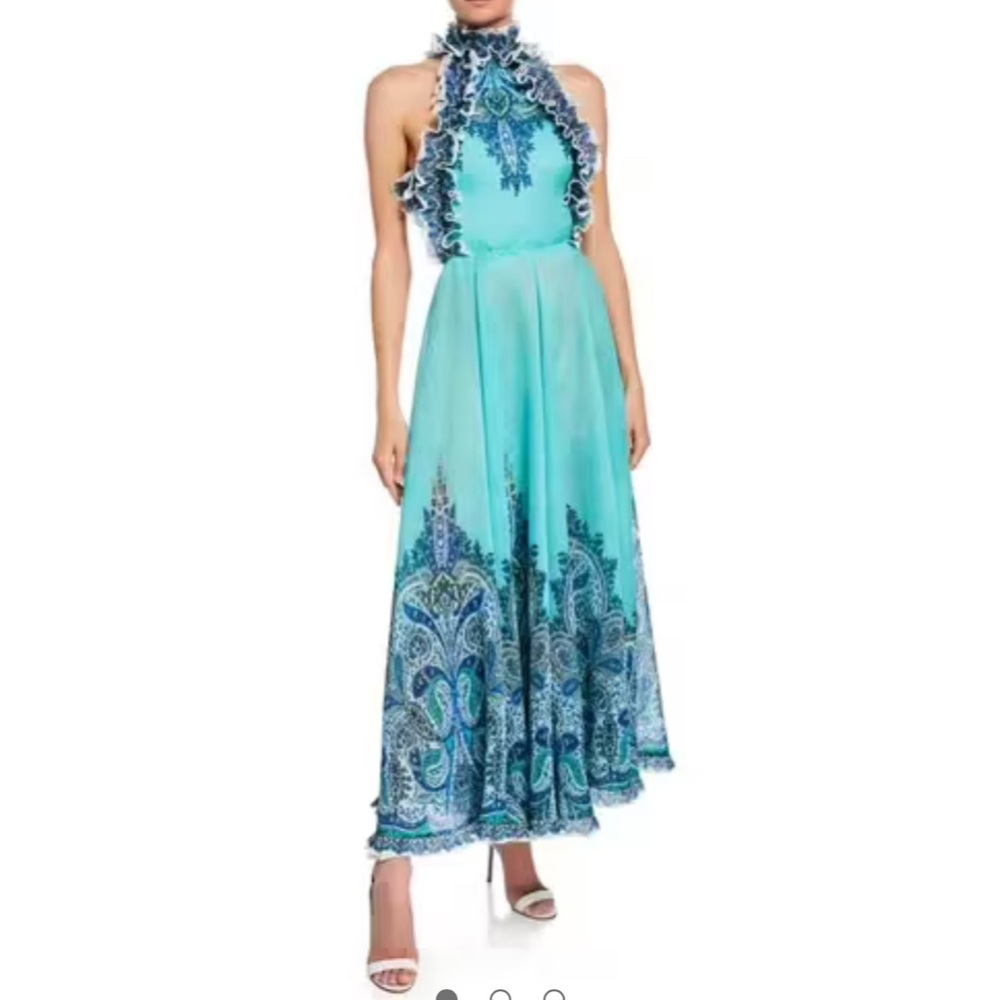 Zimmermann Aqua Blue Paisley Halter Maxi Dress